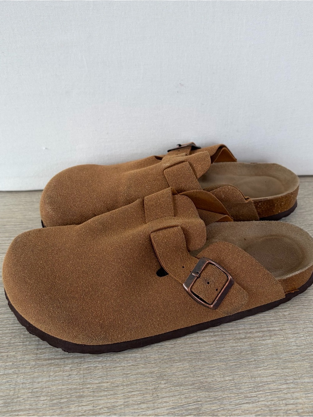 CUSHIONAIRE Hana Women's Slip-On Clogs 9 Wide Cork Footbed Mules Brown